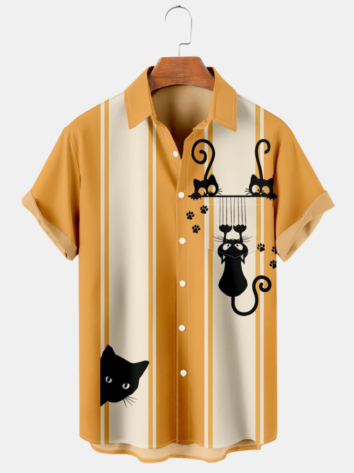 Cat Printed Pocket Short Sleeve Shirt