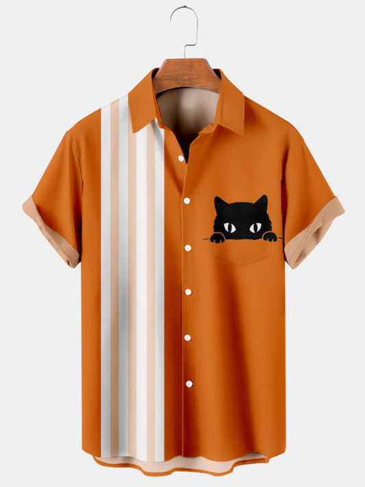 Cat Printed Short Sleeve Shirt