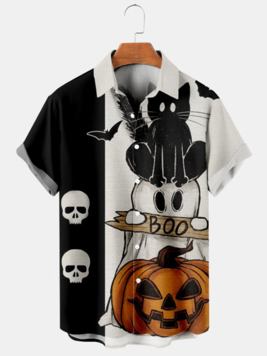 Cat Pumpkin Boo Print Shirt