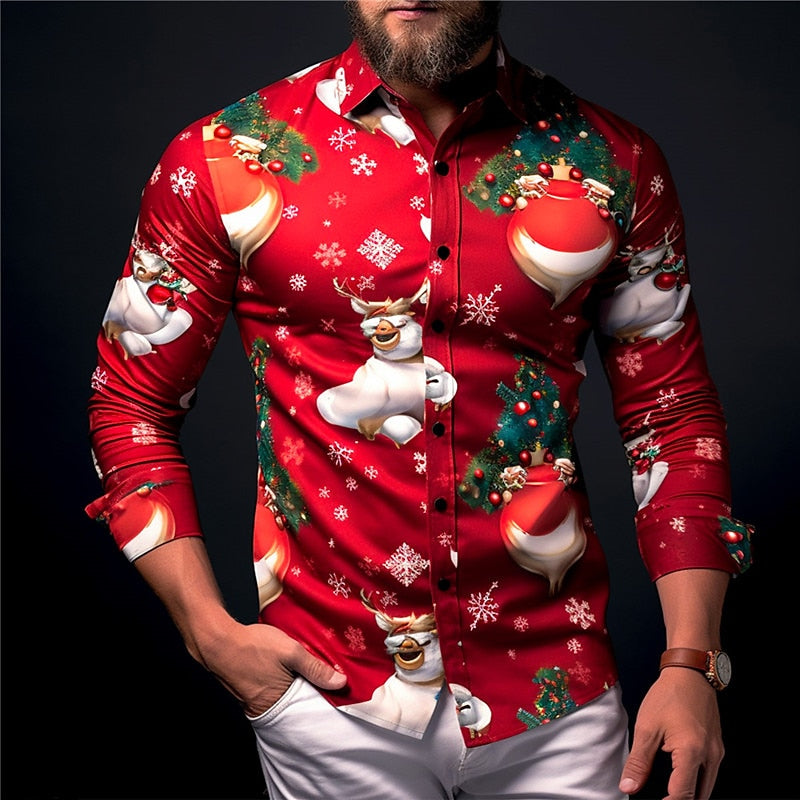 Christmas Themed Reindeer Print Shirt