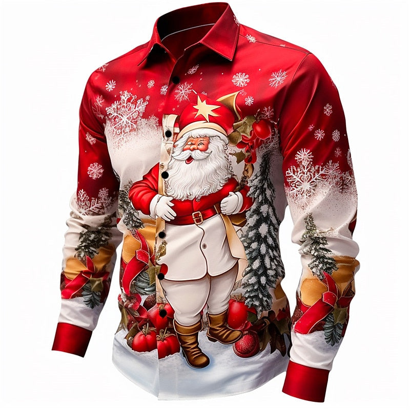 Christmas Themed Santa Claus Print Shirt