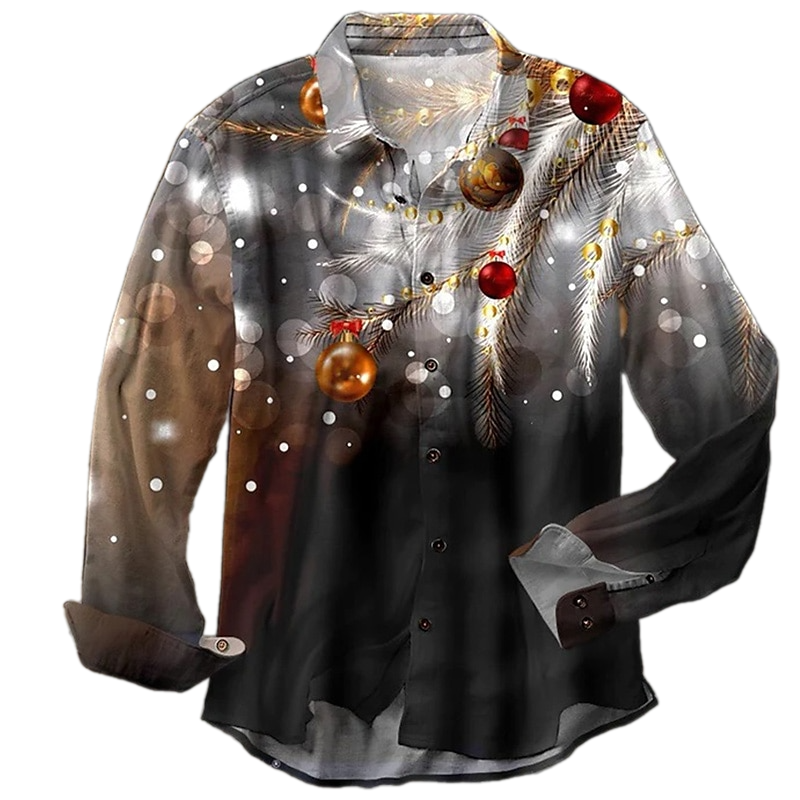 Christmas Bell Print Button Down Shirt