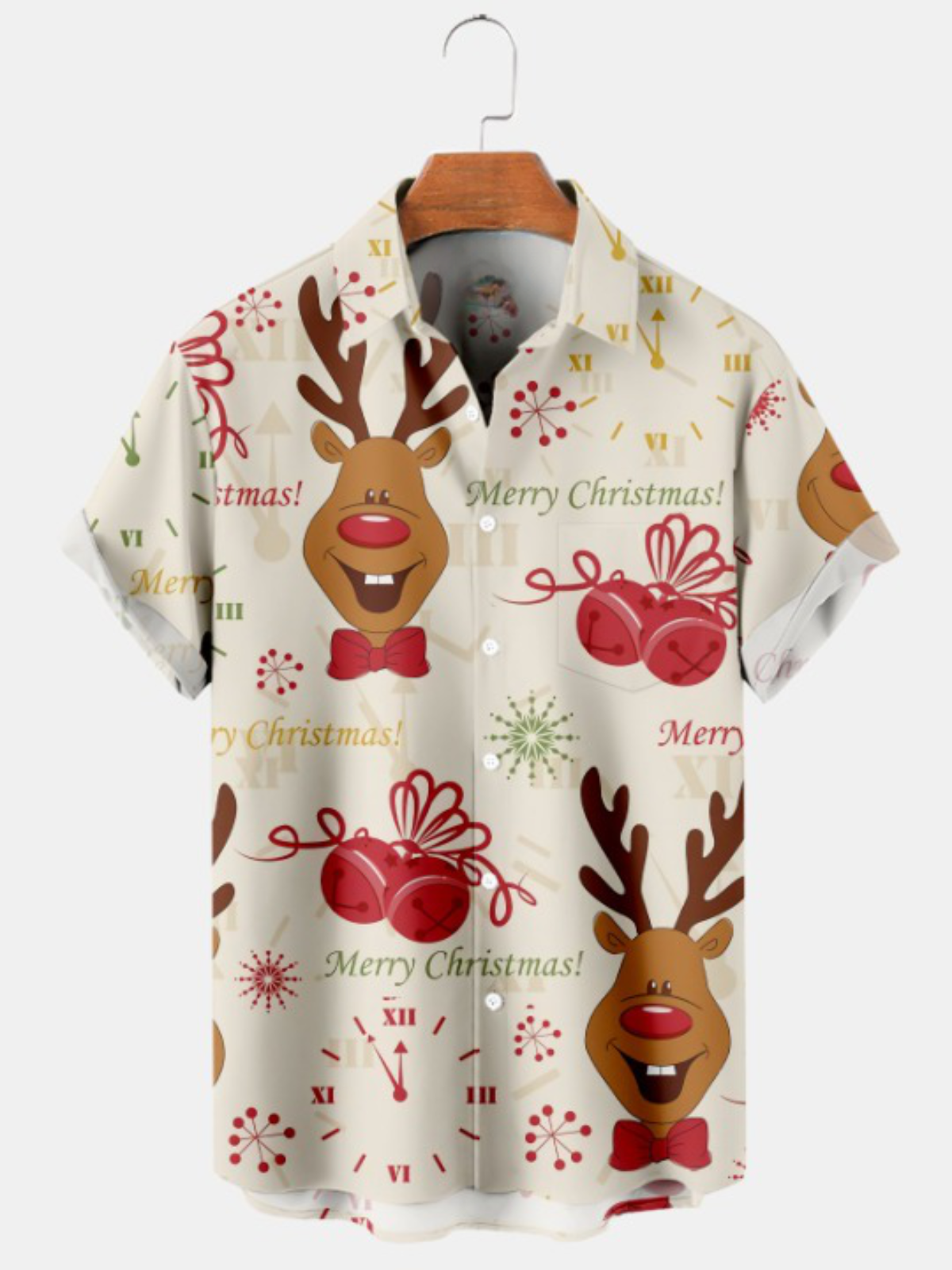 Christmas Bell Print Short Sleeve Shirt