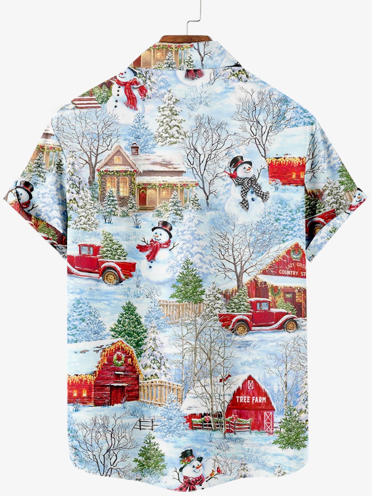 Car Snowman Print Short Sleeve Shirt