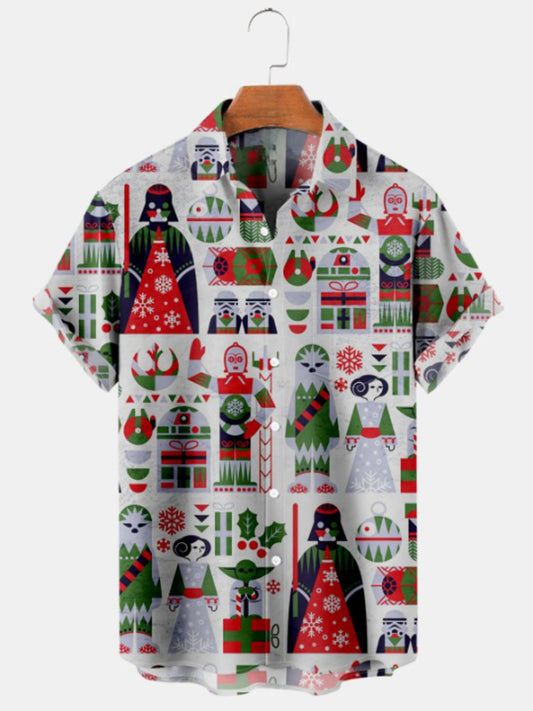 Holiday Cartoon Print Pocket Shirt