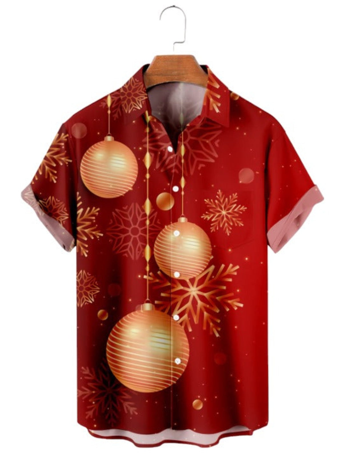 Christmas Decorative Ball Print Casual Short Sleeve Shirt