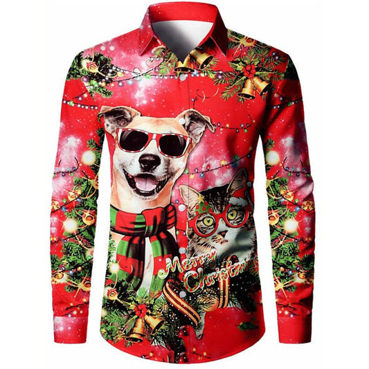 Christmas Dog Print Long Sleeve Partywear Shirt