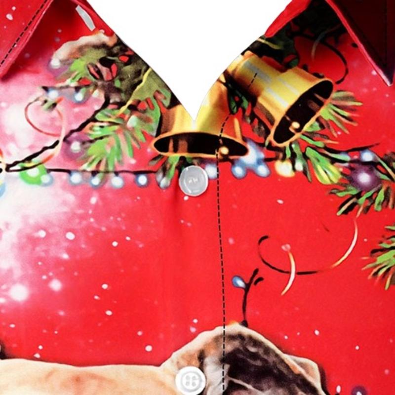 Christmas Dog Print Long Sleeve Partywear Shirt