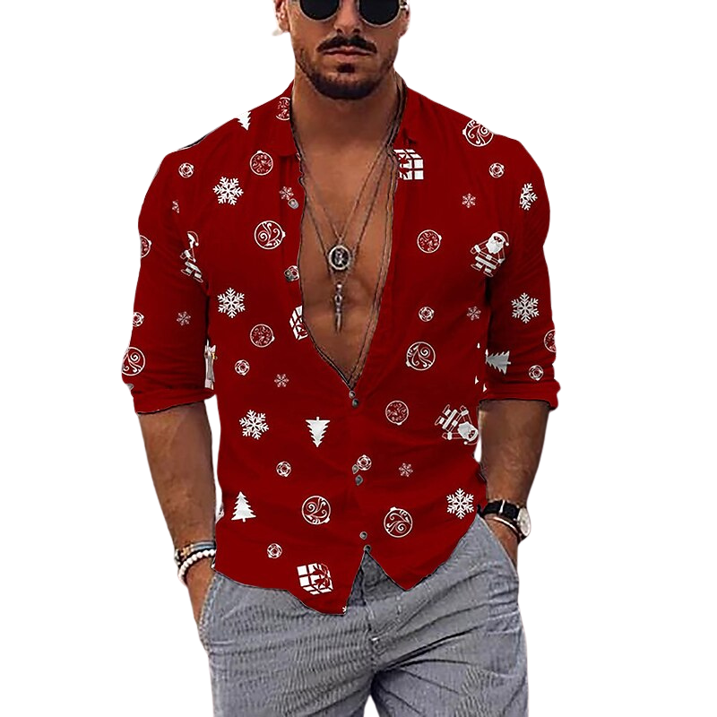 Festive Holiday Print Casual Shirt