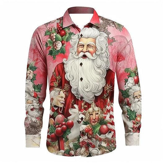 Christmas Festive Holly And Santa Print Shirt