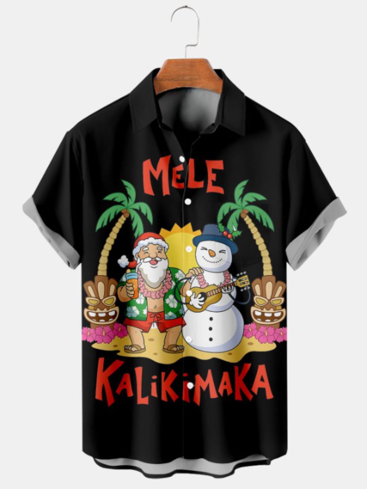 Santa And Snowman Printed Short Sleeve Shirt