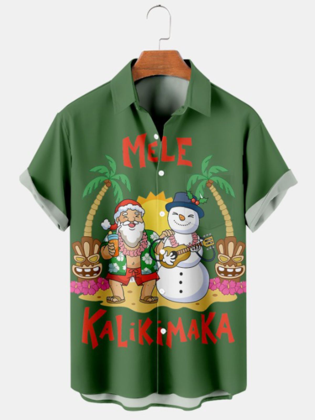 Santa And Snowman Printed Short Sleeve Shirt