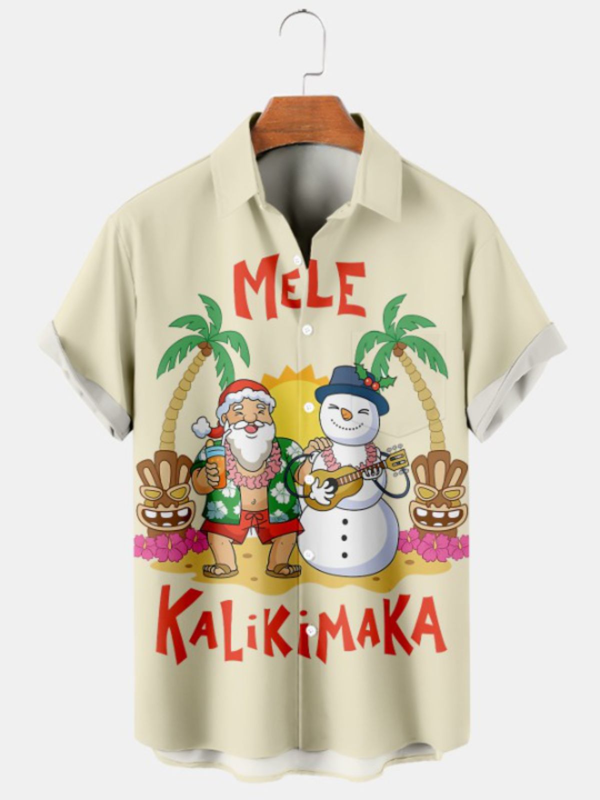 Santa And Snowman Printed Short Sleeve Shirt