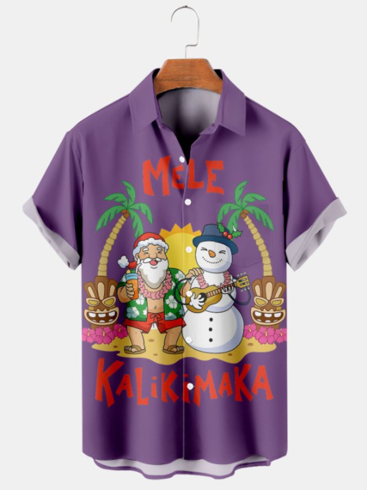 Santa And Snowman Printed Short Sleeve Shirt