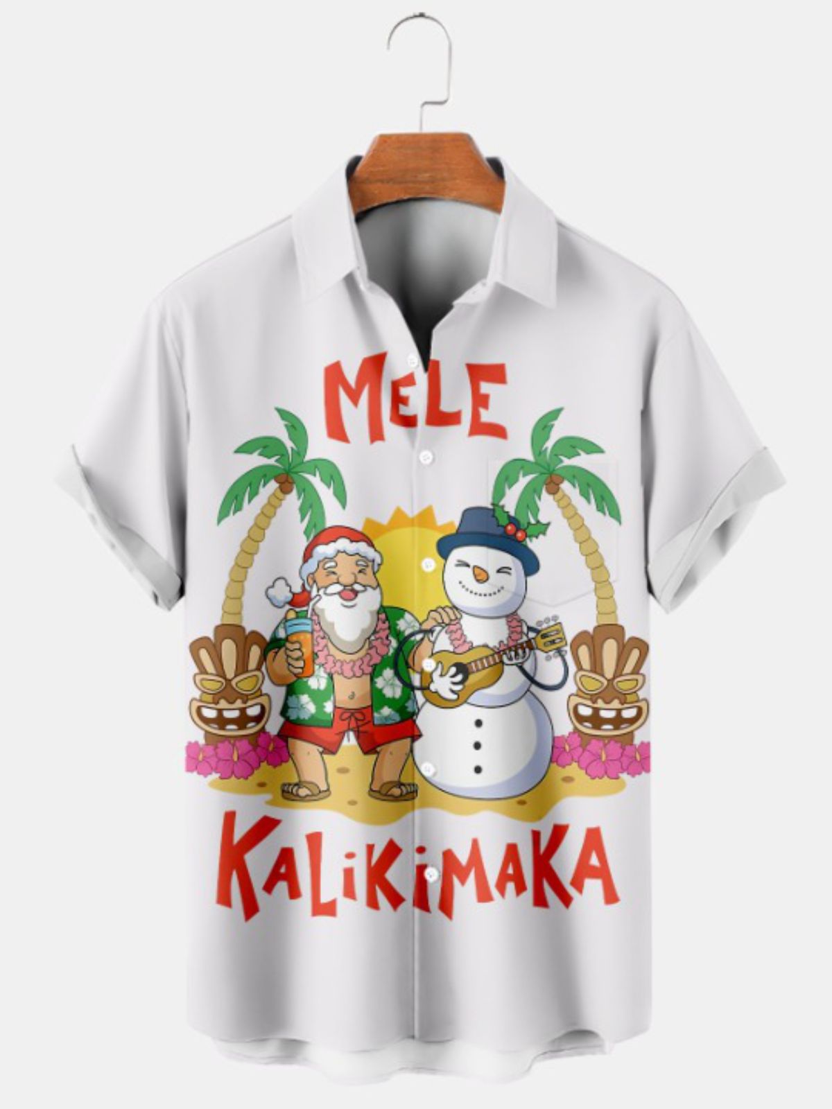 Santa And Snowman Printed Short Sleeve Shirt