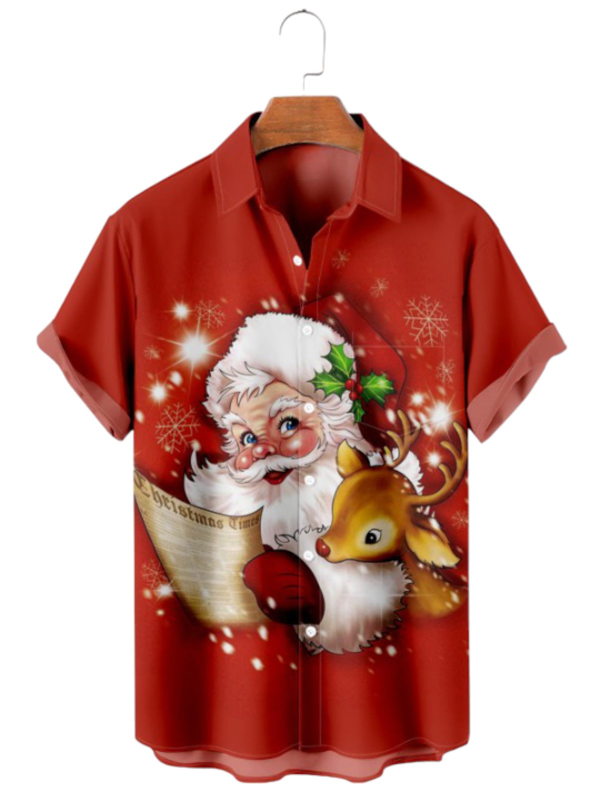 Holiday Spirit Santa Print Short Sleeve Shirt