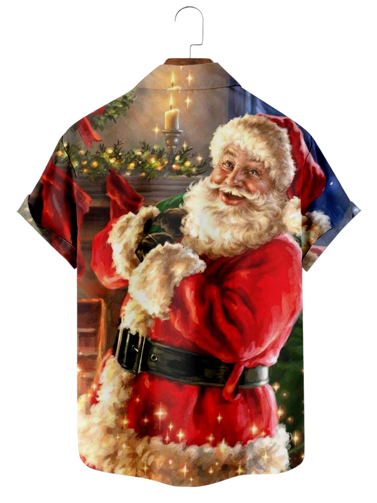 Festive Santa Print Short Sleeve Holiday Shirt