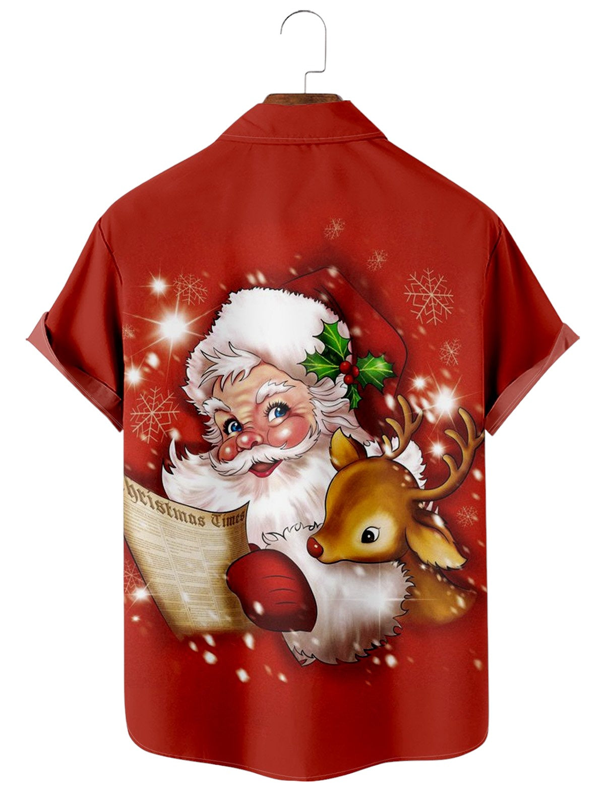 Holiday Spirit Santa Print Short Sleeve Shirt