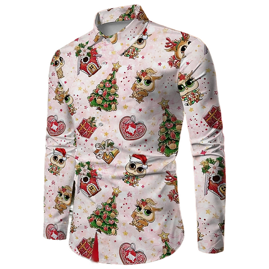 Gifts And Tree Print Casual Shirt