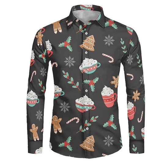 Gingerbread And Snowflake Print Shirt