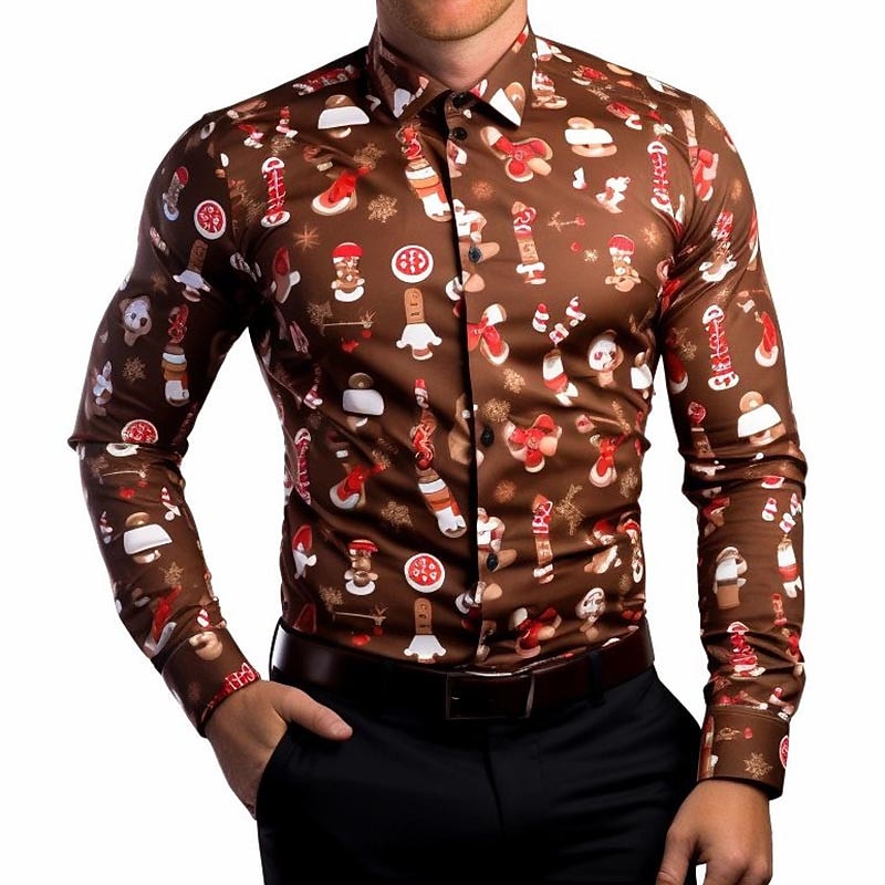 Christmas Gingerbread Print Casual Shirt