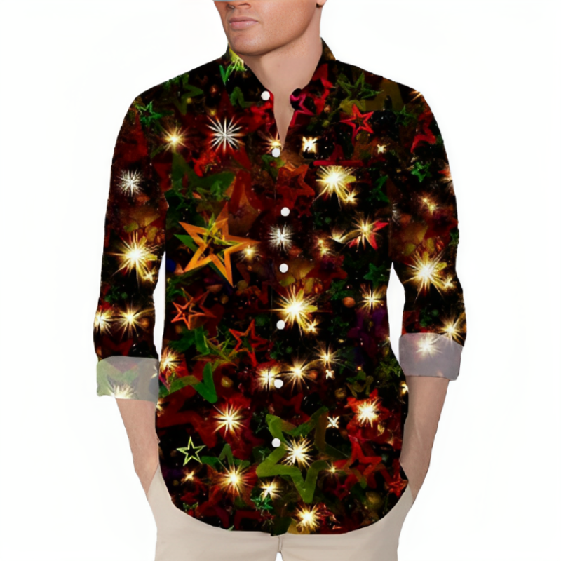 Christmas Lights Printed Stretchable Shirt