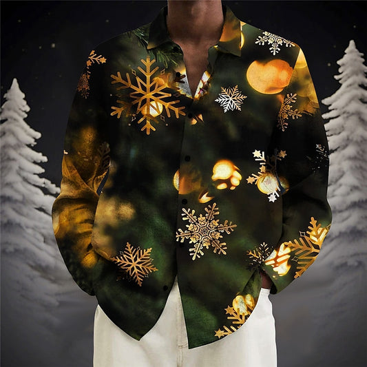 Lights Snowflake Print Casual Shirt