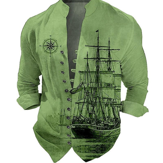 Sailboat Print Full Sleeve Partywear Shirt