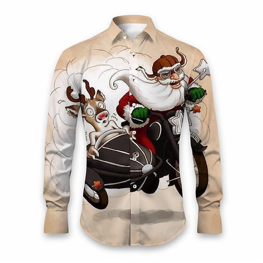 Christmas Santa And Reindeer Print Shirt