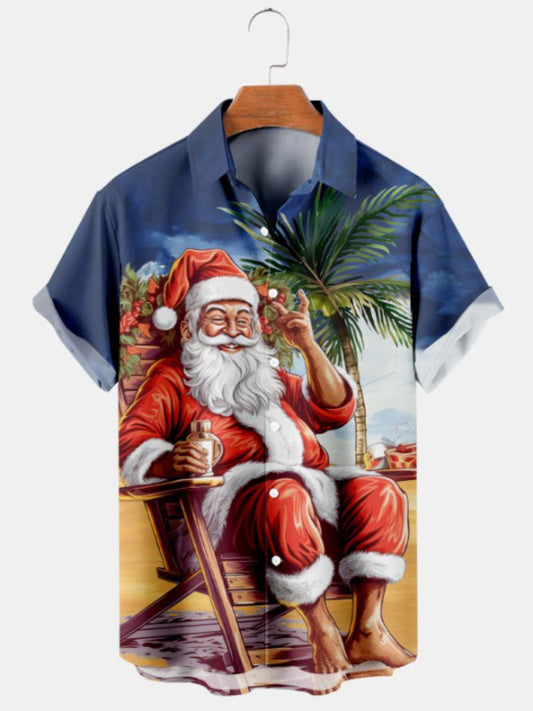 Christmas Santa Print Short Sleeve Shirt