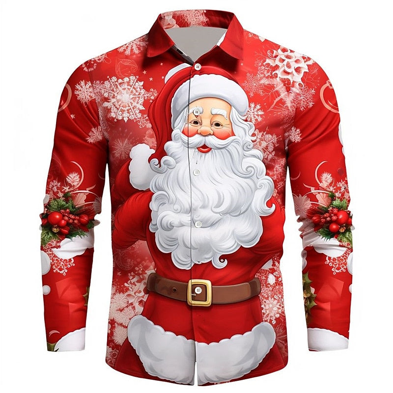 Christmas Santa Print Casual Shirt