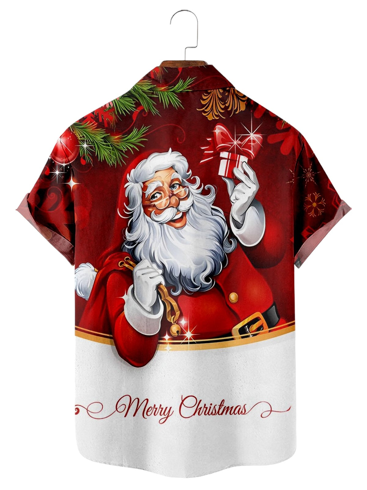 Christmas Santa Print Casual Short Sleeve Shirt