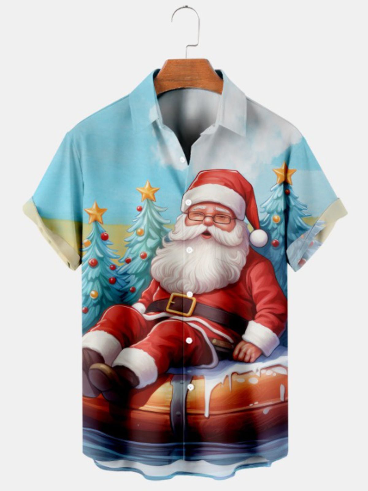 Christmas Santa Print Short Sleeve Shirt