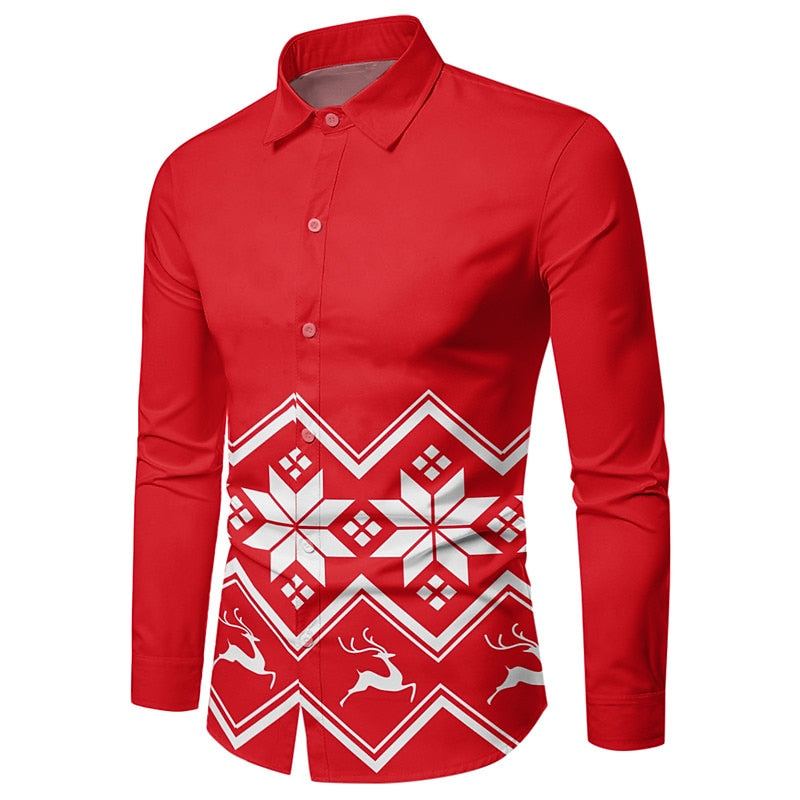 Christmas Snowflake And Reindeer Patterned Shirt