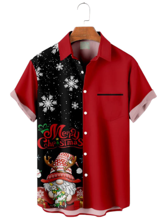 Christmas Snowflake Elf Printed Short Sleeve Shirt