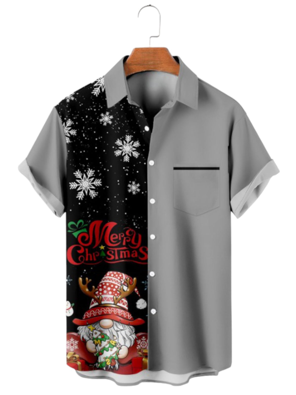 Christmas Snowflake Elf Printed Short Sleeve Shirt