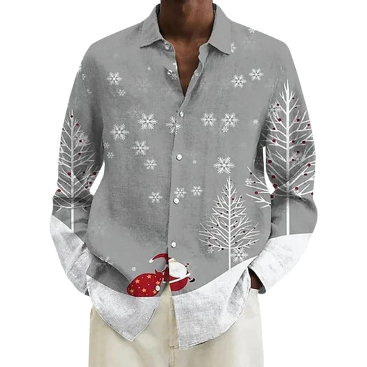 Christmas Snowflakes And Santa Sleigh Print Shirt