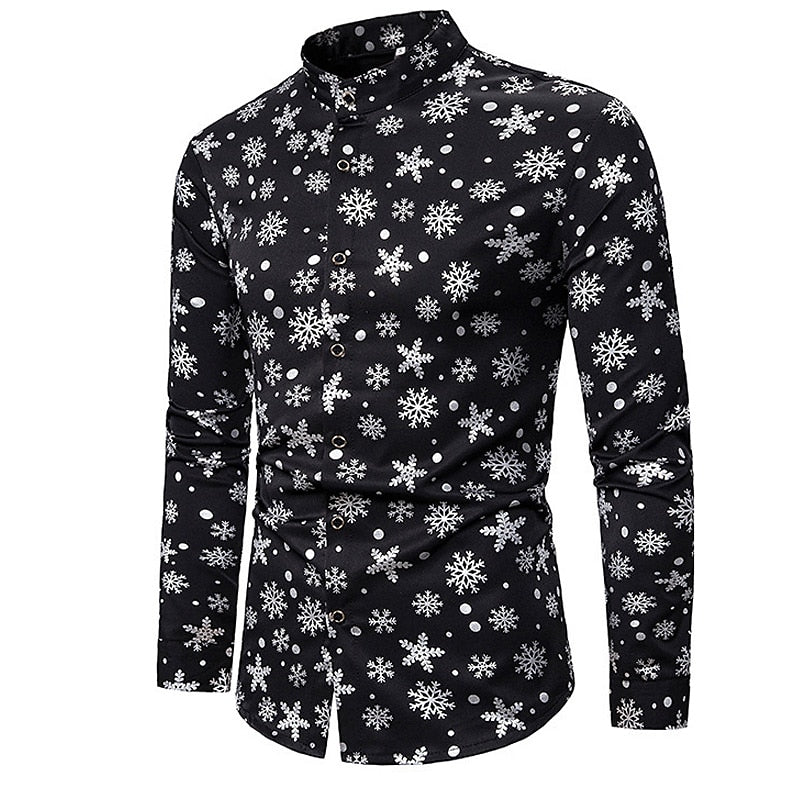 Christmas Snowflakes Print Long Sleeve Shirt