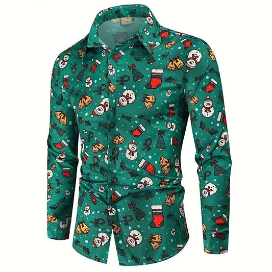 Christmas Snowman And Jingle Bell Print Shirt