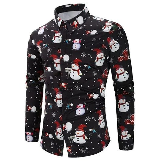 Christmas Snowman Print Long Sleeve Shirt