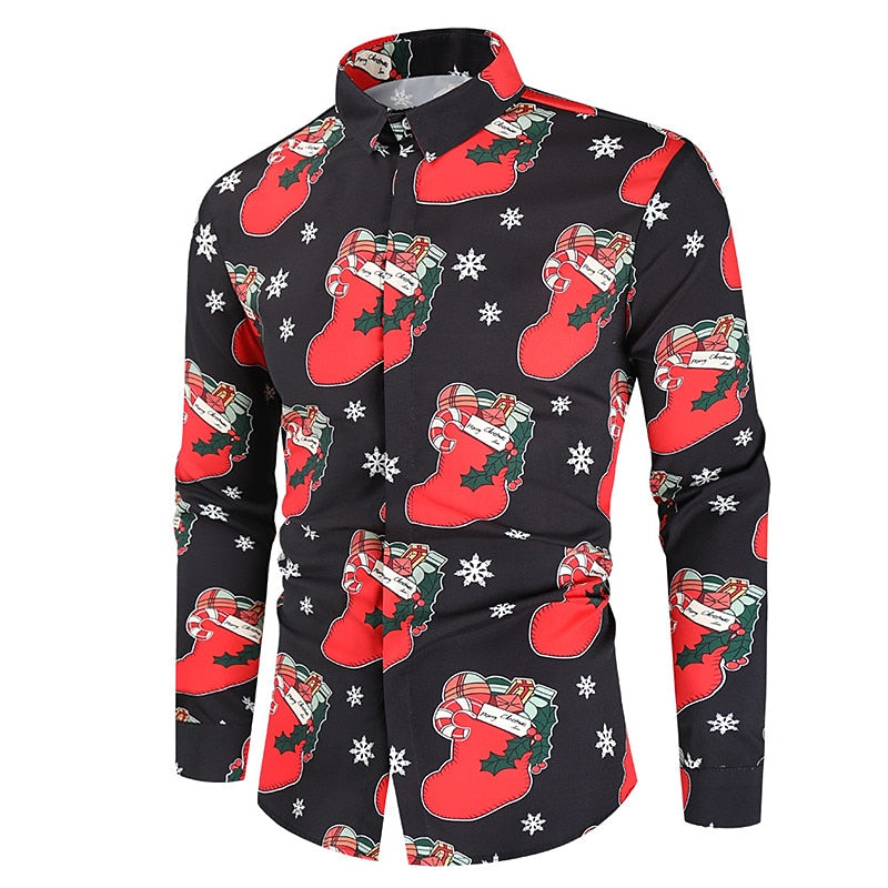 Christmas Themed Long Sleeve Turndown Shirts