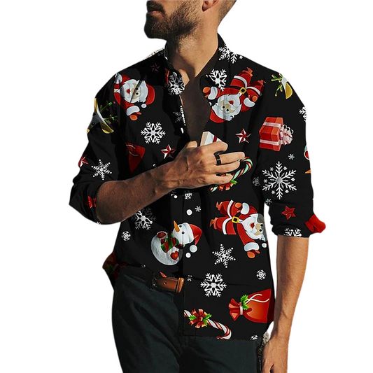 Santa Claus Themed Holiday Printed Shirt