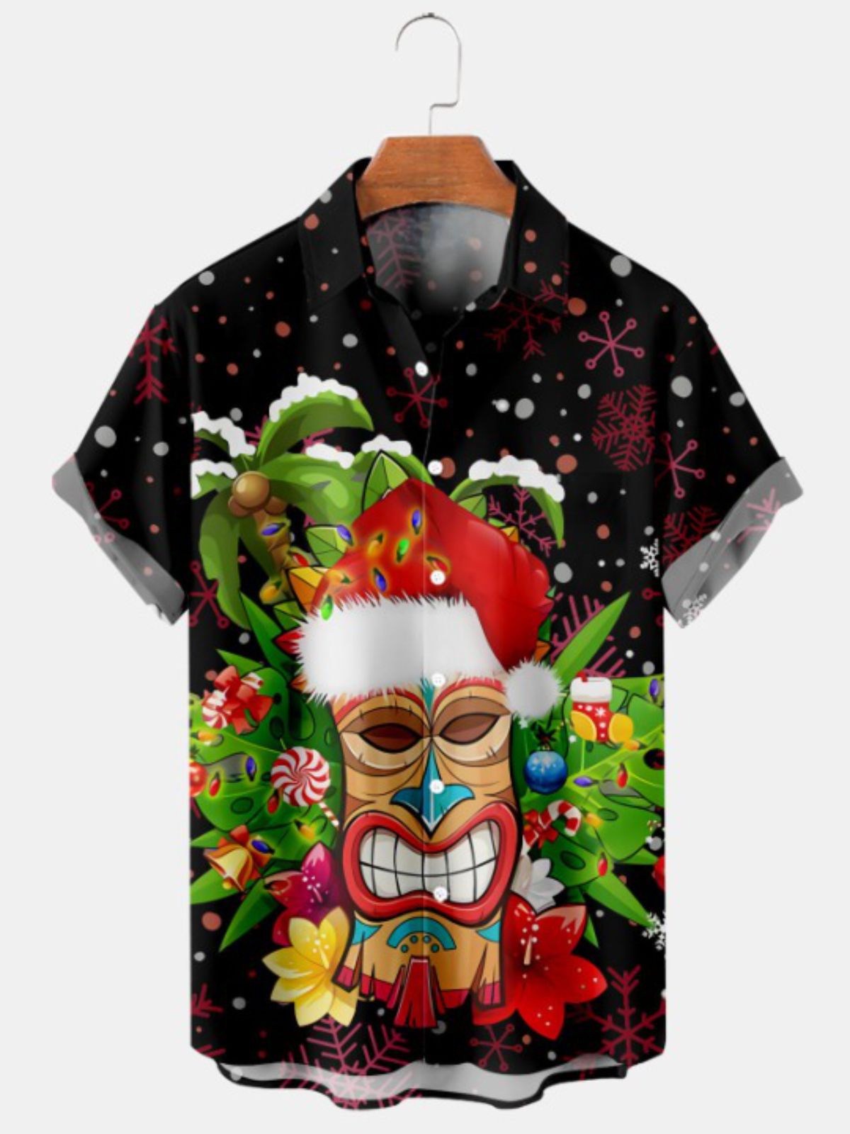 Christmas Tiki Print Short Sleeve Shirt