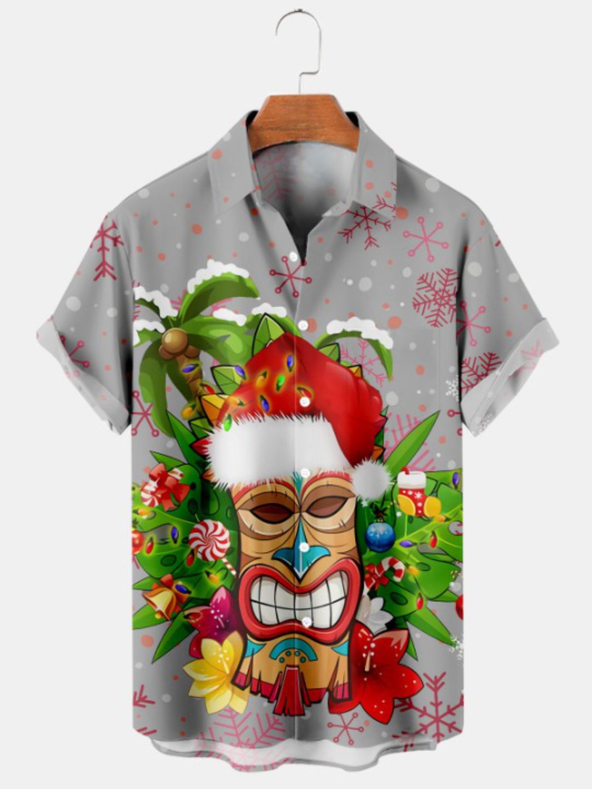 Christmas Tiki Print Short Sleeve Shirt