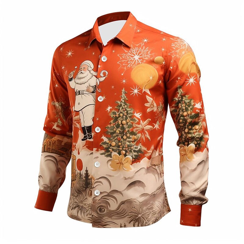 Christmas Tree And Santa Print Shirt