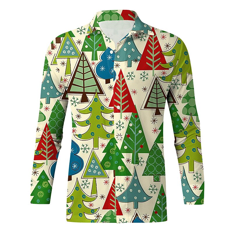 Tree And Snowflake Printed Festive Shirt