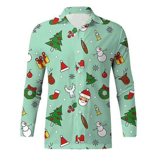 Tree And Snowman Printed Festive Shirt