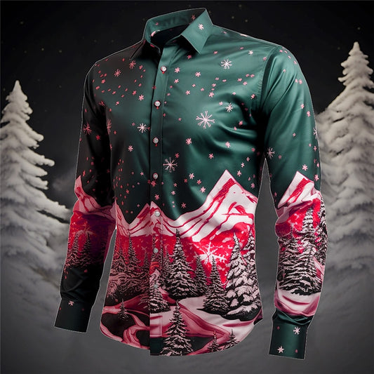 Christmas Tree Mountain Printed Shirt