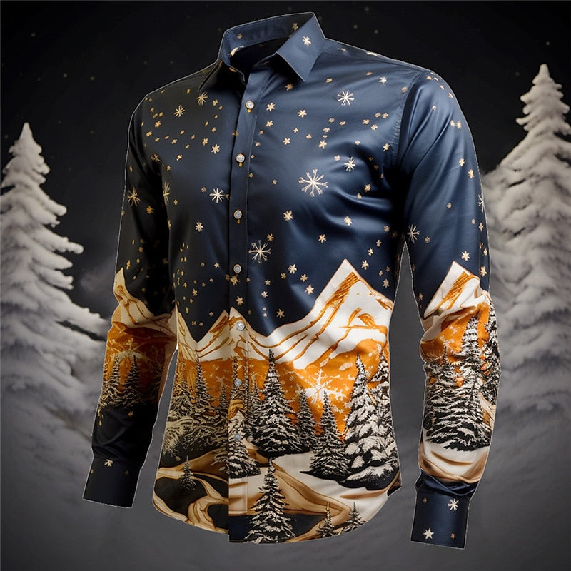 Christmas Tree Mountain Printed Shirt