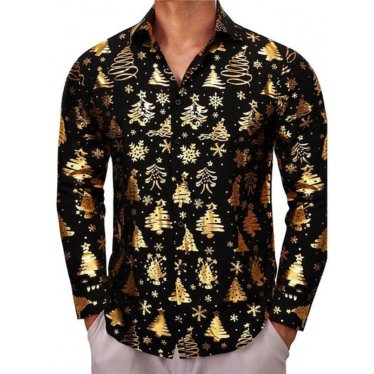 Christmas Tree Print Partywear Full Sleeve Shirt